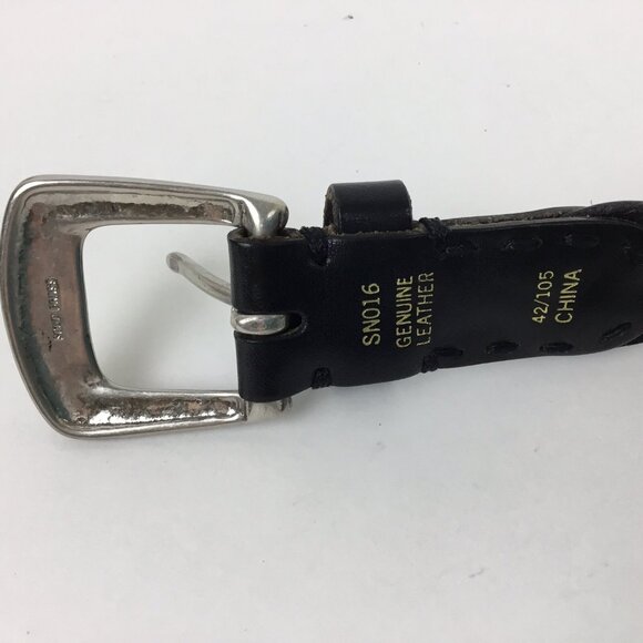 Mens Black Leather Woven Belt Size 42 Solid Brass Buckle Braided New NWOT - Picture 3 of 6